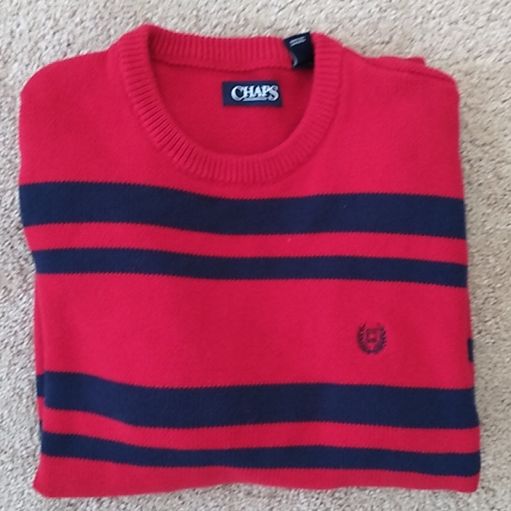 Chaps dark blue red stripe varsity nautical grandpa core sweater xl